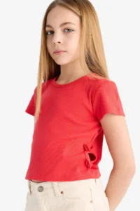 DeFacto Slim Fit Narrow Cut Crew Neck Ribbed Camisole Short Sleeve T-Shirt Girl Child