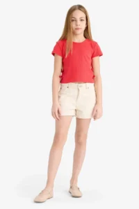 DeFacto Slim Fit Narrow Cut Crew Neck Ribbed Camisole Short Sleeve T-Shirt Girl Child - Image 2