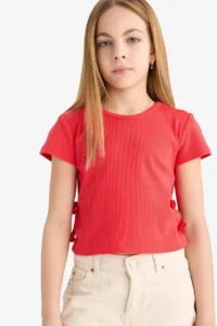 DeFacto Slim Fit Narrow Cut Crew Neck Ribbed Camisole Short Sleeve T-Shirt Girl Child - Image 4