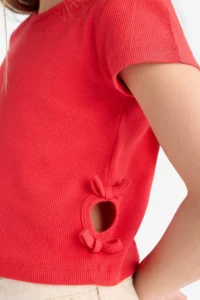 DeFacto Slim Fit Narrow Cut Crew Neck Ribbed Camisole Short Sleeve T-Shirt Girl Child - Image 5