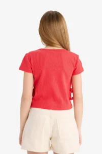 DeFacto Slim Fit Narrow Cut Crew Neck Ribbed Camisole Short Sleeve T-Shirt Girl Child - Image 6