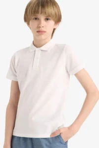 DeFacto Polo Neck Basic Plain Pique Short Sleeve School T-Shirt for Boys