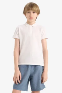 DeFacto Polo Neck Basic Plain Pique Short Sleeve School T-Shirt for Boys - Image 3