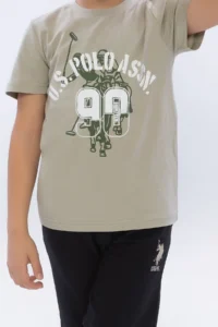 US Polo Assn. U.s. Polo Shirt Assn Boys' Khaki Bermuda Set - Image 2