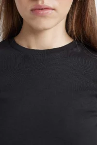DeFacto Fitted Rib Basic Plain Crop Short Sleeve Black T-Shirt - Image 5
