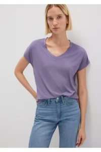 Mavi V Neck Purple Basic Viscose T-Shirt Regular Fit / Normal Cut 167714-70608