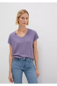 Mavi V Neck Purple Basic Viscose T-Shirt Regular Fit / Normal Cut 167714-70608 - Image 2