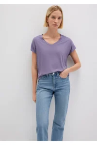 Mavi V Neck Purple Basic Viscose T-Shirt Regular Fit / Normal Cut 167714-70608 - Image 3