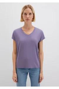 Mavi V Neck Purple Basic Viscose T-Shirt Regular Fit / Normal Cut 167714-70608 - Image 4