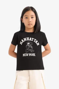 DeFacto Crew Neck Printed Short Sleeve T-Shirt Girls - Image 4
