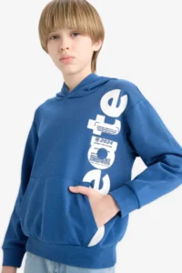 DeFacto Hooded Kangaroo Pocket Printed Sweatshirt Boy
