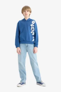 DeFacto Hooded Kangaroo Pocket Printed Sweatshirt Boy - Image 2