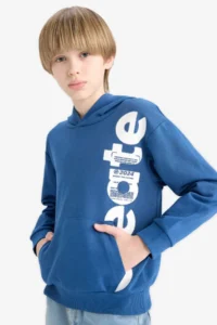 DeFacto Hooded Kangaroo Pocket Printed Sweatshirt Boy - Image 3