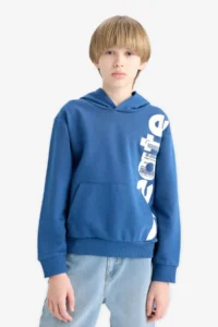 DeFacto Hooded Kangaroo Pocket Printed Sweatshirt Boy - Image 4