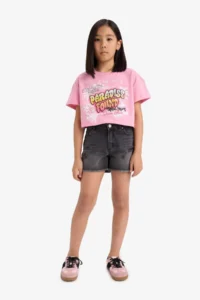 DeFacto Crop Crew Neck Printed Short Sleeve T-Shirt Girl Child - Image 2
