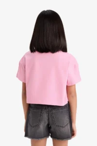 DeFacto Crop Crew Neck Printed Short Sleeve T-Shirt Girl Child - Image 5