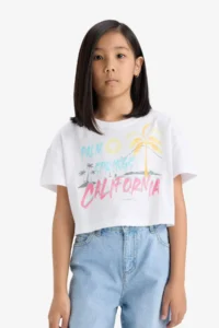 DeFacto Crop Crew Neck Printed Short Sleeve T-Shirt Girl Child - Image 3