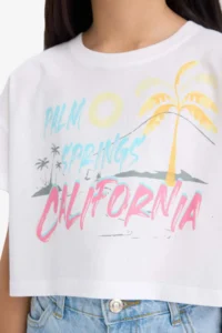 DeFacto Crop Crew Neck Printed Short Sleeve T-Shirt Girl Child - Image 4