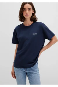 Mavi Logo Printed Navy Blue T-Shirt Loose Fit 1611309-70490