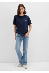 Mavi Logo Printed Navy Blue T-Shirt Loose Fit 1611309-70490 - Image 2