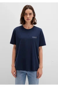 Mavi Logo Printed Navy Blue T-Shirt Loose Fit 1611309-70490 - Image 3