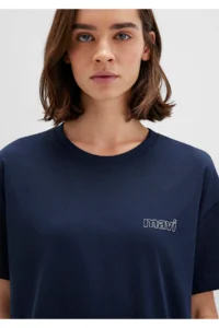 Mavi Logo Printed Navy Blue T-Shirt Loose Fit 1611309-70490 - Image 5
