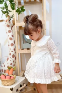 penu baby kids White Scallop Detailed Baby Collar Long Sleeve Baby Girl Dress