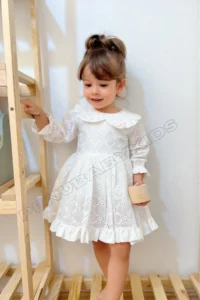 penu baby kids White Scallop Detailed Baby Collar Long Sleeve Baby Girl Dress - Image 3