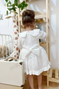 penu baby kids White Scallop Detailed Baby Collar Long Sleeve Baby Girl Dress - Image 4