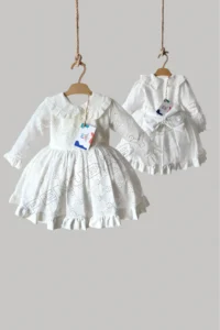 penu baby kids White Scallop Detailed Baby Collar Long Sleeve Baby Girl Dress - Image 5