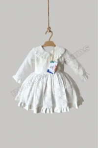 penu baby kids White Scallop Detailed Baby Collar Long Sleeve Baby Girl Dress - Image 6