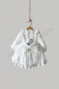 penu baby kids White Scallop Detailed Baby Collar Long Sleeve Baby Girl Dress - Image 7