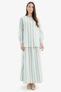 DeFacto A-Line Striped Linen Blend Maxi Skirt - Image 2
