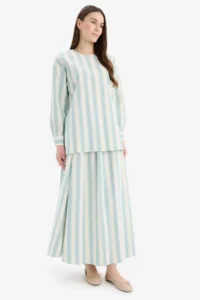 DeFacto A-Line Striped Linen Blend Maxi Skirt - Image 3