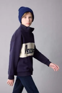 DeFacto Oversize Wide Fit Half Zipper Printed Sweatshirt Boy - Image 2