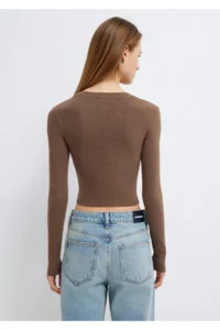Mavi Long Sleeve Brown Crop Basic T-Shirt Crop / Short Cut 1612822-81959 - Image 6