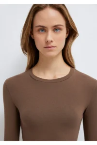 Mavi Long Sleeve Brown Crop Basic T-Shirt Crop / Short Cut 1612822-81959 - Image 7
