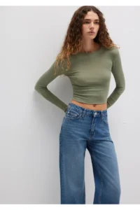 Mavi Long Sleeve Khaki Crop Basic T-Shirt Crop / Short Cut 1612822-71818 - Image 2