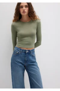 Mavi Long Sleeve Khaki Crop Basic T-Shirt Crop / Short Cut 1612822-71818 - Image 3