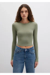 Mavi Long Sleeve Khaki Crop Basic T-Shirt Crop / Short Cut 1612822-71818 - Image 4