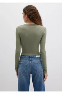 Mavi Long Sleeve Khaki Crop Basic T-Shirt Crop / Short Cut 1612822-71818 - Image 5