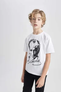DeFacto Boy's Crew Neck Ataturk Printed Short Sleeve White T-Shirt - Image 6