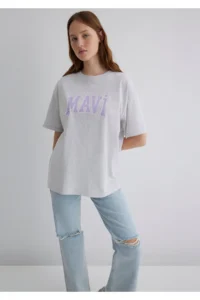 Mavi Logo Printed Gray T-Shirt Oversize / Wide Cut 1600843-85438