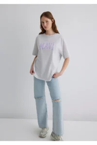 Mavi Logo Printed Gray T-Shirt Oversize / Wide Cut 1600843-85438 - Image 2