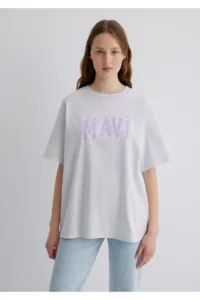Mavi Logo Printed Gray T-Shirt Oversize / Wide Cut 1600843-85438 - Image 3
