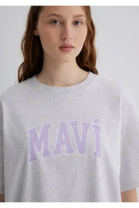 Mavi Logo Printed Gray T-Shirt Oversize / Wide Cut 1600843-85438 - Image 5