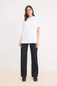 DeFacto Regular Fit Crew Neck Basic Plain Short Sleeve White T-Shirt Tunic - Image 2