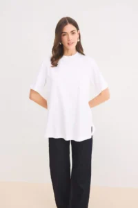 DeFacto Regular Fit Crew Neck Basic Plain Short Sleeve White T-Shirt Tunic - Image 3