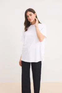 DeFacto Regular Fit Crew Neck Basic Plain Short Sleeve White T-Shirt Tunic - Image 4