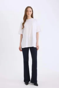 DeFacto Regular Fit Crew Neck Basic Plain Short Sleeve White T-Shirt Tunic - Image 6